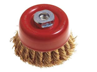 SPAZZOLA A TAZZA FILI ACCIAIO RITORTI PER SMERIGLIATRICE- - ø mm.85 foro filettato 14 MA PG 485.75 - 1 blister PG