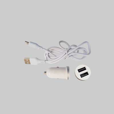 CARICATORE USB DA AUTO CON CAVO DI RICARICA 2,1A - 2 USB- 100 cm - Attacco Micro USB