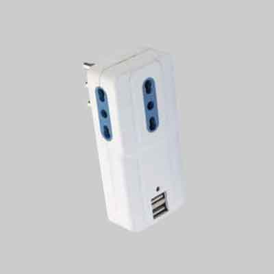 ADATTATORE 3 VIE + USB  IDEAL STAR spina 16A - 3 prese 10/16A + 2 prese USB DC5V 2,1A - IDEAL STAR
