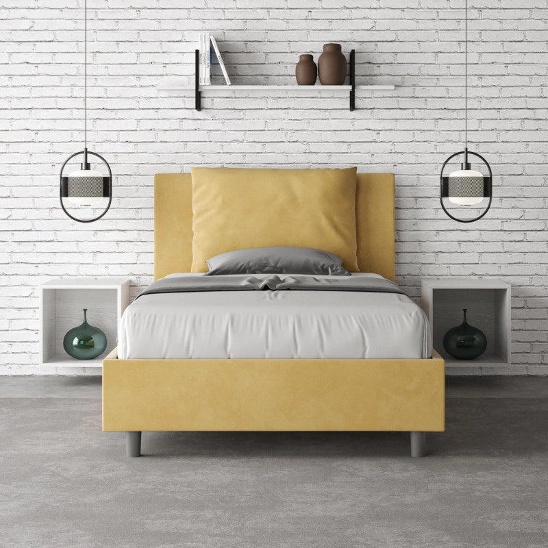 Letto imbottito Piazza e mezzo 110x200 cm Antea - Contenitore,Microfibra,Ocra
