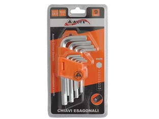 CHIAVI MASCHIO ESAGONALI TIPO CORTO CROMO VANADIO IN SERIE 9 PEZZI - 2 blister ALTE