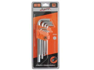 CHIAVI MASCHIO ESAGONALI TIPO MEDIO CROMO VANADIO IN SERIE 9 PEZZI - 2 blister ALTE