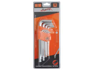 CHIAVI MASCHIO ESAGONALI BALL POINT TIPO MEDIO CROMO VANADIO SR. 9 PZ. - 2 blister ALTE