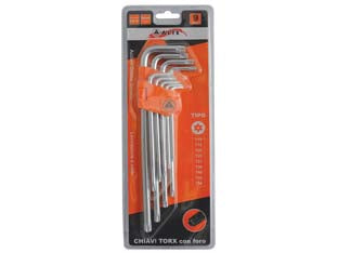CHIAVI MASCHIO TORX CON FORO TIPO LUNGO CROMO VANADIO SERIE 9 PEZZI - 2 blister ALTE