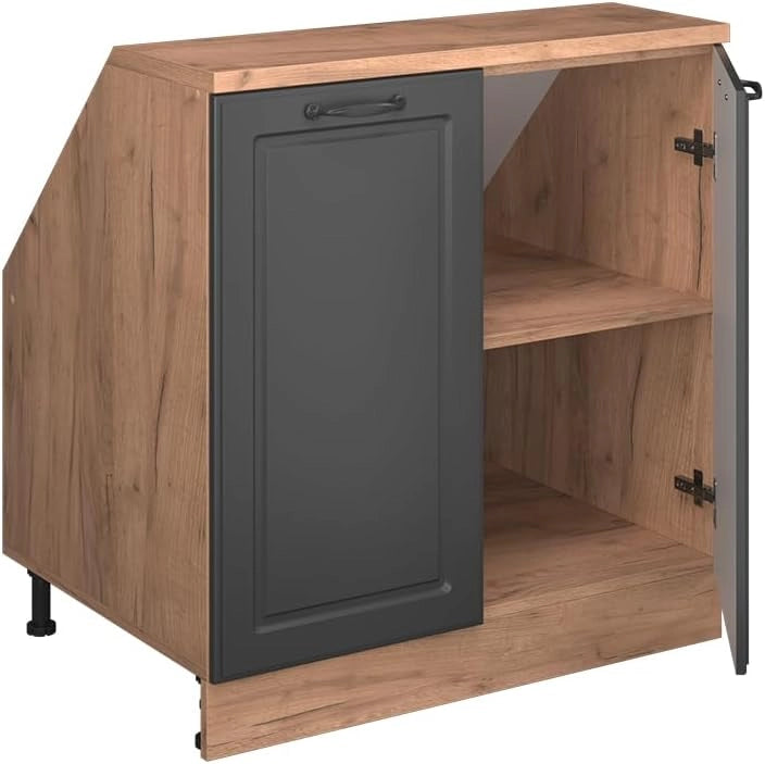 Mobile sottotetto Rion, Antracite casa di campagna, 80 x 81.6 cm con 2 porte, carcassa 60 cm profondità, adatto per il salvaspazio sotto tetti spioventi