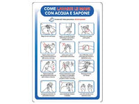CARTELLO COME LAVARSI LE MANI- - cm.35x50h. in plastica - 10 pezzi