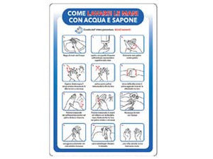 CARTELLO COME LAVARSI LE MANI- - cm.35x50h. in plastica - 10 pezzi