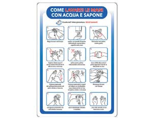 CARTELLO COME LAVARSI LE MANI- - cm.35x50h. in plastica - 10 pezzi