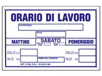 CARTELLO ORARIO DI LAVORO- - cm.30x20h. - 10 pezzi