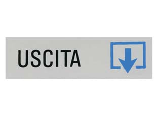 TARGHETTA ADESIVA USCITA (FRECCIA IN GIU')- - cm.15x5h. - 10 pezzi