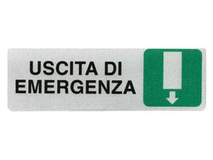 TARGHETTA ADESIVA USCITA DI EMERGENZA (FRECCIA IN GIU')- - cm.15x5h. - 10 pezzi