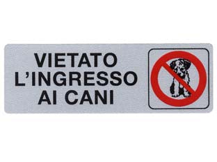 TARGHETTA ADESIVA VIETATO L?INGRESSO AI CANI- - cm.15x5h. - 10 pezzi