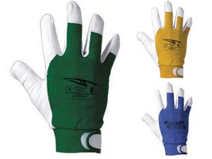 GUANTI DA LAVORO PELLE FIORE OVINA DORSO COTONE- - tg.10 blu - 12 paio