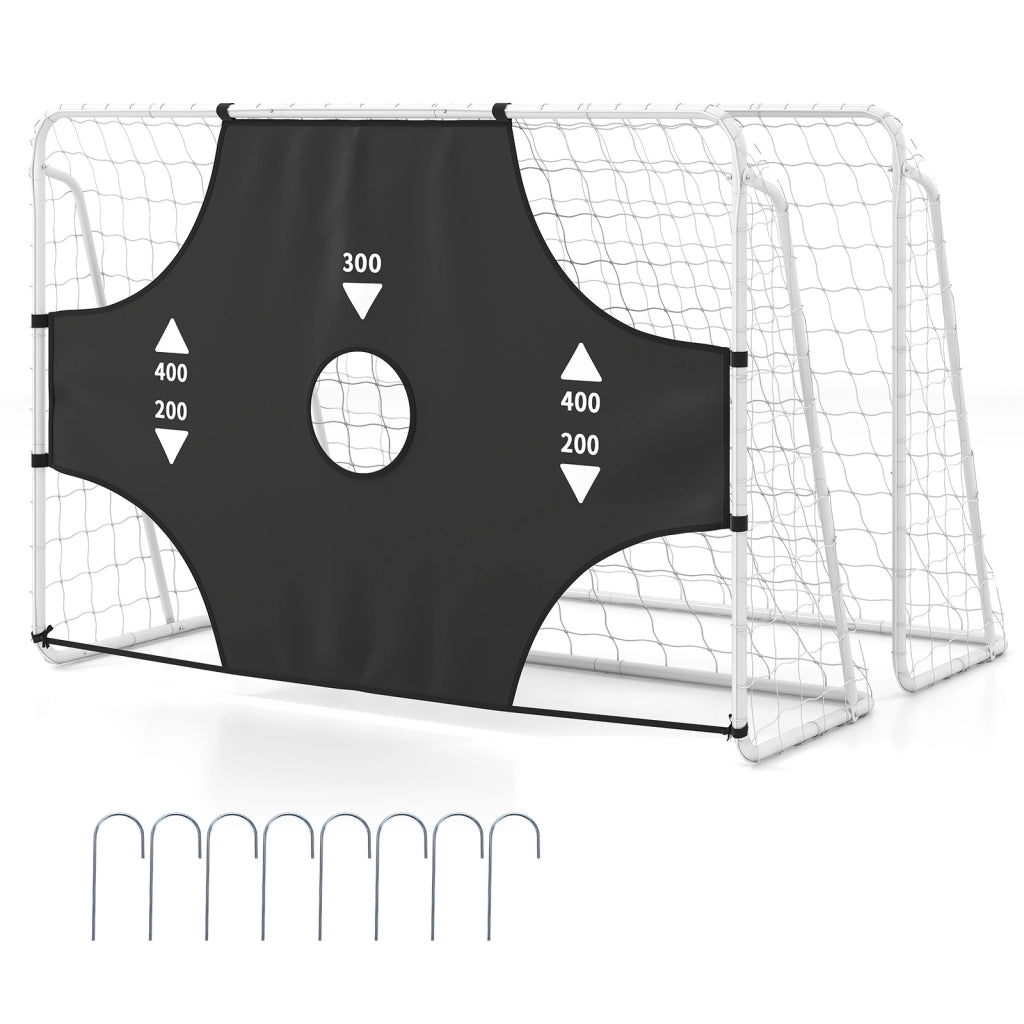 Porta calcio 2 in 1 parete tiro rimovibile 5 fori picchetti fascette, Porta calcio set allenamento giardino rete bambini adulti 215x77x152 cm