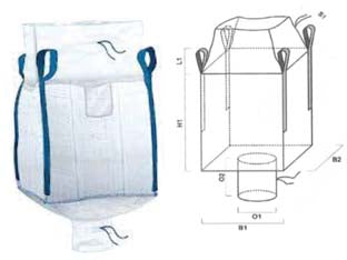 SACCONE IN POLIPROPILENE VALVOLA DI SCARICO+ BOCCA CARAMELLA  cm.90x90x120  portata kg.1000
