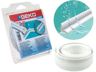 STRISCIA SIGILLANTE AUTOADESIVA BIANCA PER PROFILI VASCHE- - mm.40h. in rotolo da mt.2.4 - 3 blister GEKO