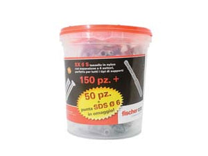 TASSELLO IN NYLON CON VITE PROMOPACK SX 6 S- - ø mm.6x30 vite mm.4,5x40 conf.pz.150+50 omaggio - 1 confezione FISCHER