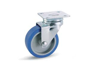 RUOTE A FORCELLA IN GOMMA BLU SINTETICA CON PIASTRA GIREVOLE  221- - ø mm.50x18 piastra mm.40x40 mm.66h. port. Kg.20 - 4 pezzi AVO