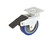 RUOTE A FORCELLA IN GOMMA BLU CON PIASTRA GIREVOLE E FRENO 221BIS- - ø mm.40x18 port. Kg.15 - 4 pezzi AVO