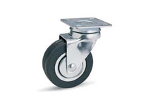 RUOTE A FORCELLA IN GOMMA CON PIASTRA GIREVOLE 160- - ø mm.50x18 piastra mm.40x40 mm.66h. port. Kg.30 - 4 pezzi AVO