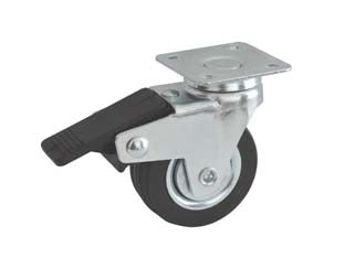 RUOTE A FORCELLA IN GOMMA CON PIASTRA GIREVOLE  E FRENO 160BIS- - ø mm.50x18 piastra mm.40x40 mm.66h. port. Kg.30 - 4 pezzi AVO