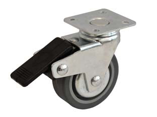 RUOTE IN GOMMA CON PIASTRA GIREVOLE DISCHI PARAFILI E FRENO 220BISP- - ø mm.40x18 piastra mm.40x40 mm.56h. port. Kg.15 - 4 pezzi AVO