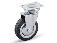 RUOTE A FORCELLA IN GOMMA CON PIASTRA GIREVOLE 155  ø mm.100x24 piastra mm.90x70 mm.139h. p. Kg.80    AVO