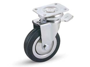 RUOTE A FORCELLA IN GOMMA CON PIASTRA GIREVOLE E FRENO 155BIS  ø mm.100x24 piastra mm.90x70 mm.139h. p. Kg.80    AVO