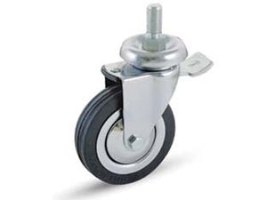 RUOTE A FORCELLA IN GOMMA CON PERNO E FRENO 155BISB  ø mm.60x23 perno ø mm.10x30 mm.93h. port. Kg.60    AVO