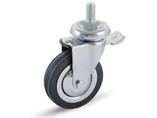 RUOTE A FORCELLA IN GOMMA CON PERNO E FRENO 155BISB  ø mm.100x24 perno ø mm.12x30 mm.139h. p. kg.80    AVO