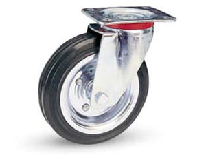 RUOTE INDUSTRIALI IN GOMMA CON PIASTRA GIREVOLE 80- - ø mm.80x25 piastra mm.100x85 - 108h. port. Kg.50 - 2 pezzi AVO