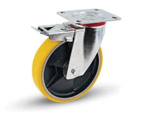 RUOTE INDUSTRIALI POLIUR. NUCLEO GHISA PIASTRA GIREVOLE FRENO 24ANT  ø mm.150x30 piastra mm.100x85  155h. p. kg.200    AVO