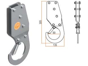 GANCIO PER SOLLEVAMENTO DI SICUREZZA  mm.135x305
