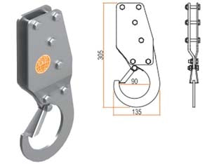 GANCIO PER SOLLEVAMENTO DI SICUREZZA  mm.135x305