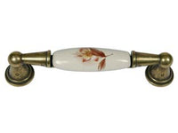 MANIGLIA PER MOBILI IN PORCELLANA MOD.M01.01 AVORIO DECORO FIORE- - mm.116x17h. - interfori mm.96 - 5 pezzi METALSTYLE