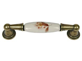MANIGLIA PER MOBILI IN PORCELLANA MOD.M01.01 AVORIO DECORO FIORE- - mm.116x17h. - interfori mm.96 - 5 pezzi METALSTYLE