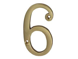 NUMERO CIVICO 6 INGLESE IN OTTONE LUCIDO - 5 pezzi