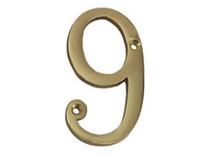 NUMERO CIVICO 9 INGLESE IN OTTONE LUCIDO - 5 pezzi