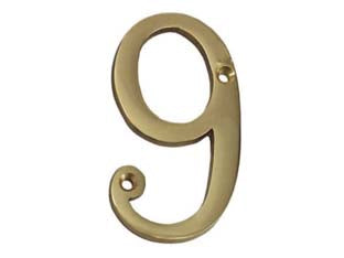 NUMERO CIVICO 9 INGLESE IN OTTONE LUCIDO - 5 pezzi