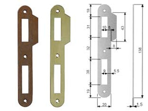 CONTROPIASTRA RIDOTTA CON ALETTA PER SERRATURA A BUSSOLA BORDO TONDO- - acciaio ottonato verniciato (B.00570.09.03) - 5 pezzi AGB