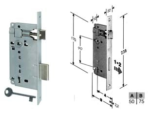 SERRATURA A BUSSOLA DA INFILARE BORDO QUADRO CROMO SATINATO  mm.50 bordo acciaio cromato satinato (592.50.34)    AGB