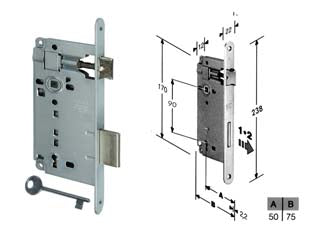 SERRATURA A BUSSOLA DA INFILARE BORDO TONDO CROMO SATINATO  mm.50 bordo acciaio cromato satinato (591.50.34)    AGB