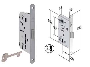 SERRATURA BITTER INFILARE REVERSIBILE B. TONDO ACC. CROM. OPACO VERN.  mm.50 bordo acciaio cromato opaco    BONAITI