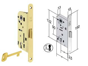 SERRATURA BITTER INFILARE REVERSIBILE B. TONDO ACC. OTT. LUCIDO VERN.  mm.50 bordo acciao ottonato lucido verniciato    BONAITI