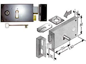 SERRATURA DA APPLICARE PER CANTINE 187- - entrata mm.70 lunghezza mm.140 DX - 2 pezzi BONAITI
