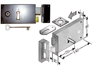 SERRATURA DA APPLICARE PER CANTINE 187- - entrata mm.70 lunghezza mm.140 SX - 2 pezzi BONAITI