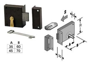 SERRATURA DA APPLICARE PER CANTINE 188- - entrata mm.35 lunghezza mm.60 DX - 2 pezzi BONAITI
