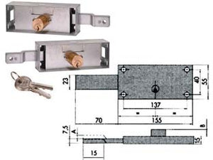 COPPIA SERRATURE SERRANDA LATERALE CILINDRO FISSO TONDO 41526- - mm.155x15x55h. (41526780) - 1 coppia CISA