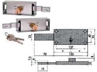 COPPIA SERRATURE SERRANDA LATERALE CILINDRO FISSO TONDO 41526- - mm.155x15x55h. (41526780) - 1 coppia CISA