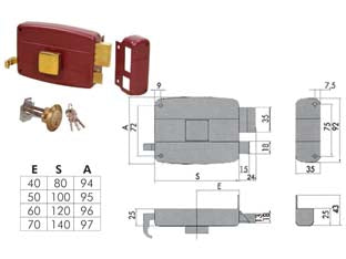 SERRATURA DA PORTONCINO CON POMOLO INTERNO CATENACCIO E SCROCCO 50110  mm.70 DX (50110701)    CISA
